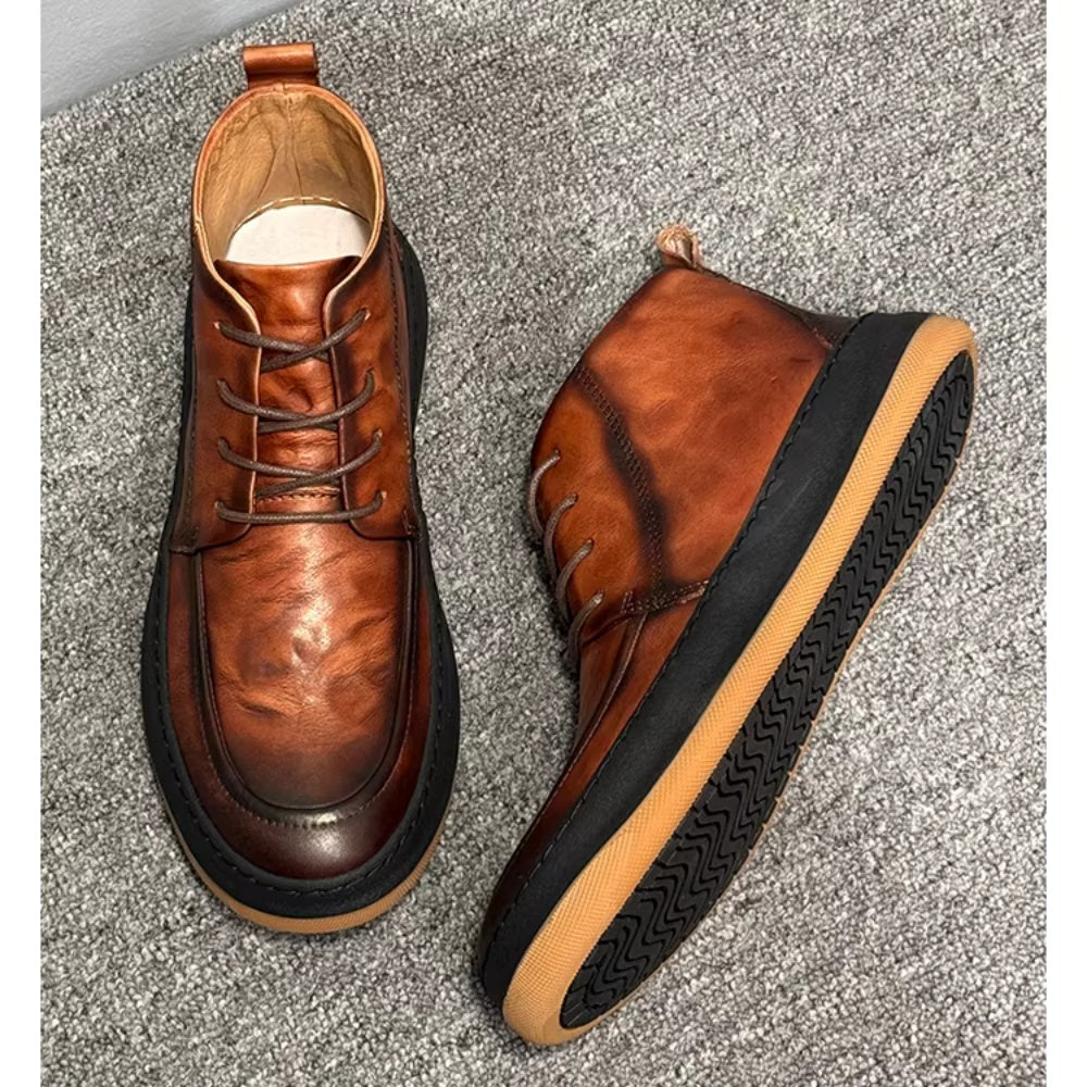 New trendy high street style leather high-top shoes, retro thick-soled fashionable high street boots