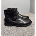 Handmade leather casual lace-up ankle boots for men. Genuine leather sole. Adjustable straps.
