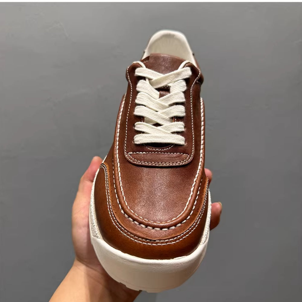 Leather board shoes - New trendy casual shoes, pure leather thick-soled sports shoes, men's work boots