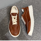 Leather board shoes - New trendy casual shoes, pure leather thick-soled sports shoes, men's work boots