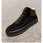Men's casual wool leather high-top shoes, with soft soles. Winter double-stitched short boots.