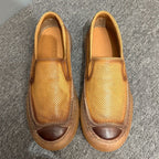 Leather hollowed-out breathable sneakers, casual shoes made of lightweight and soft cowhide.