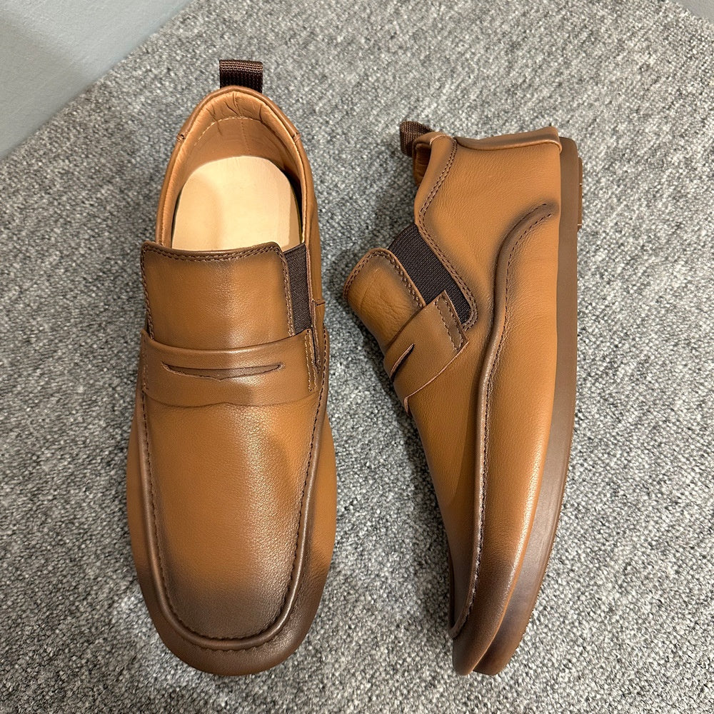 Men's retro-style handcrafted leather casual street shoes - short boots - soft leather - round toe