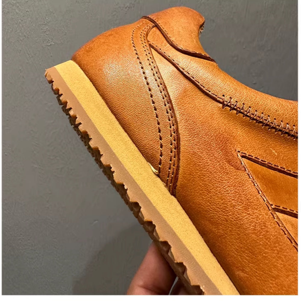 Bumika Casual Men's Shoes - Retro Style, Handmade, Leather Upper, Flat Sole, Lightweight