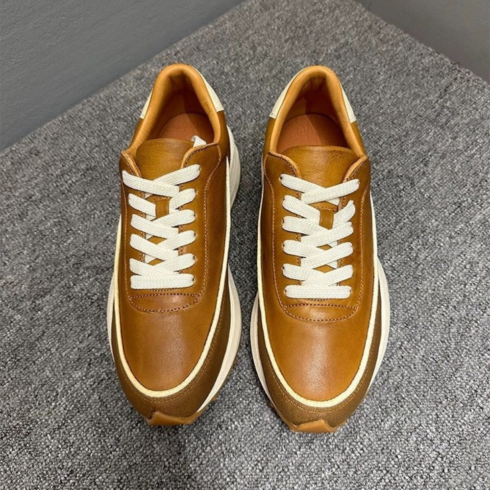 Men's genuine leather thick-soled retro "Forrest Gump" series shoes, with an athletic shoe design.