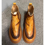 Men's genuine leather thick-soled high-top Chelsea boots, retro casual and fashionable ankle boots