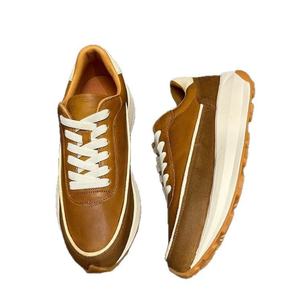 Men's genuine leather thick-soled retro "Forrest Gump" series shoes, with an athletic shoe design.