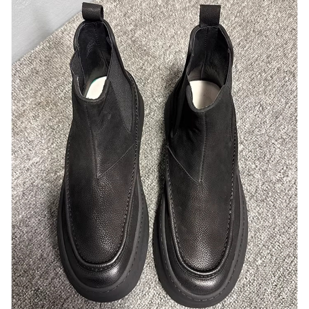 Men's genuine leather thick-soled high-top Chelsea boots, retro casual and fashionable ankle boots