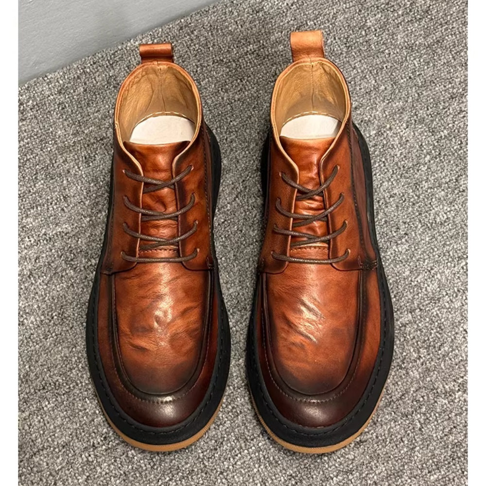 New trendy high street style leather high-top shoes, retro thick-soled fashionable high street boots