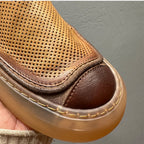 Leather hollowed-out breathable sneakers, casual shoes made of lightweight and soft cowhide.