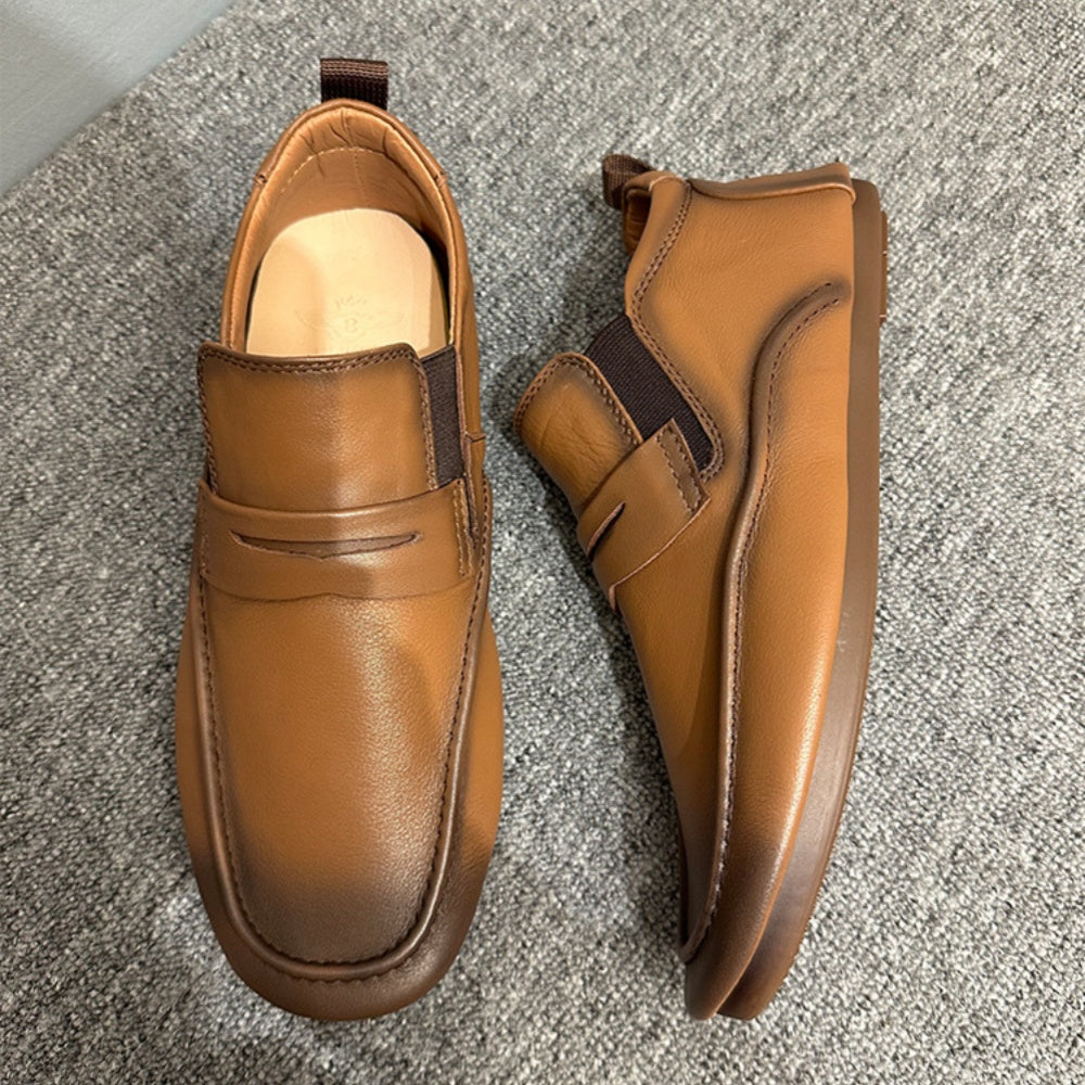 Men's retro-style handcrafted leather casual street shoes - short boots - soft leather - round toe