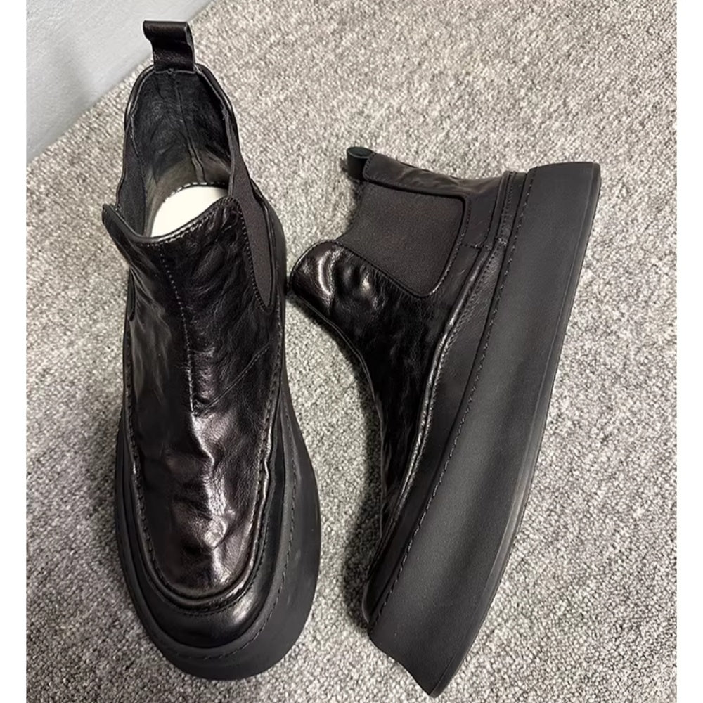 Men's genuine leather thick-soled high-top Chelsea boots, retro casual and fashionable ankle boots