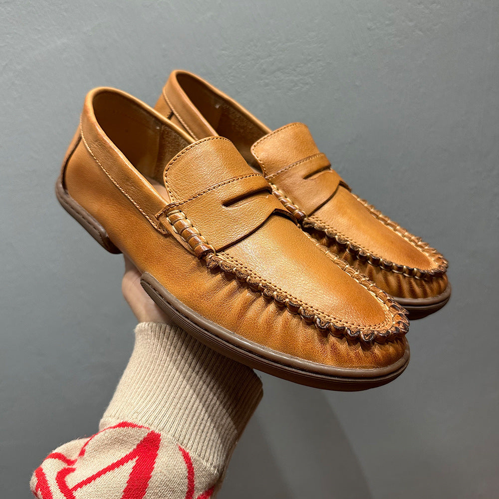Fashionable business-style casual men's shoes - high-quality cowhide - summer comfortable loafers