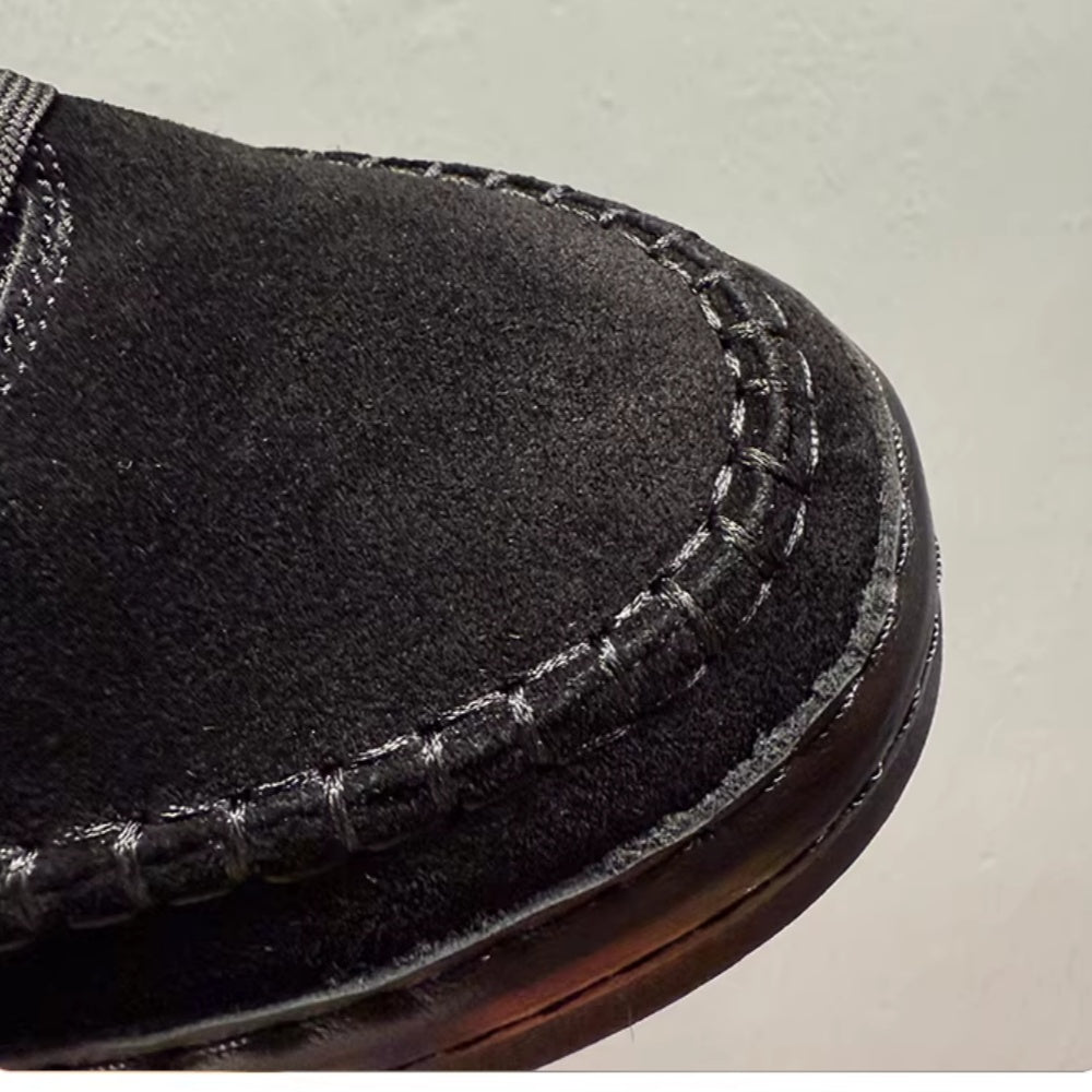 Men's casual wool leather high-top shoes, with soft soles. Winter double-stitched short boots.