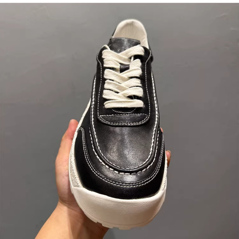 Leather board shoes - New trendy casual shoes, pure leather thick-soled sports shoes, men's work boots