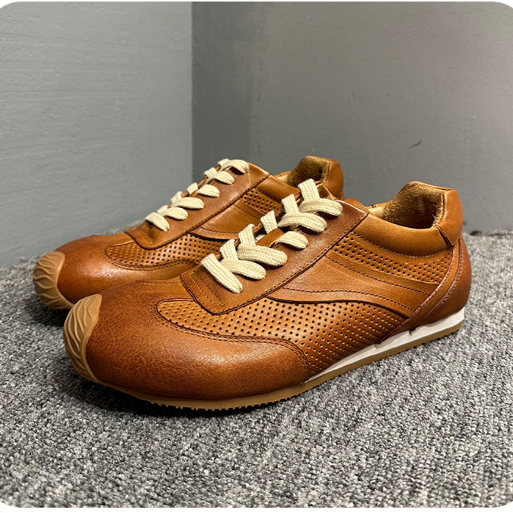 Men's leather sports shoes, featuring a breathable mesh design, with a classic yet fashionable style