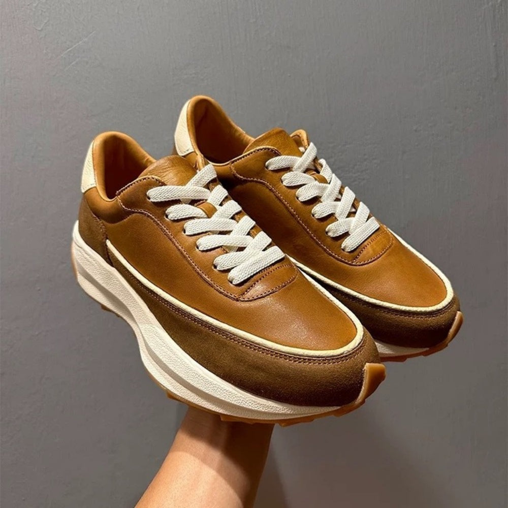 Men's genuine leather thick-soled retro "Forrest Gump" series shoes, with an athletic shoe design.