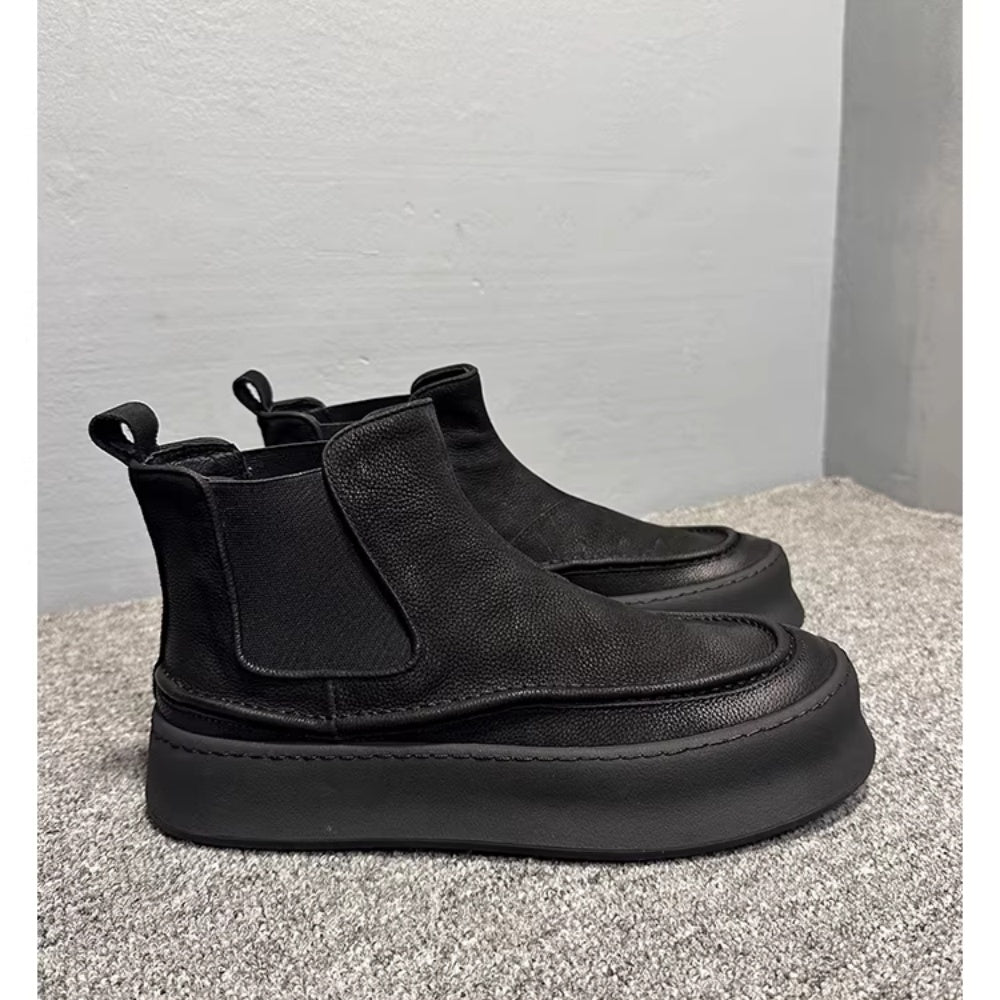 Men's genuine leather thick-soled high-top Chelsea boots, retro casual and fashionable ankle boots