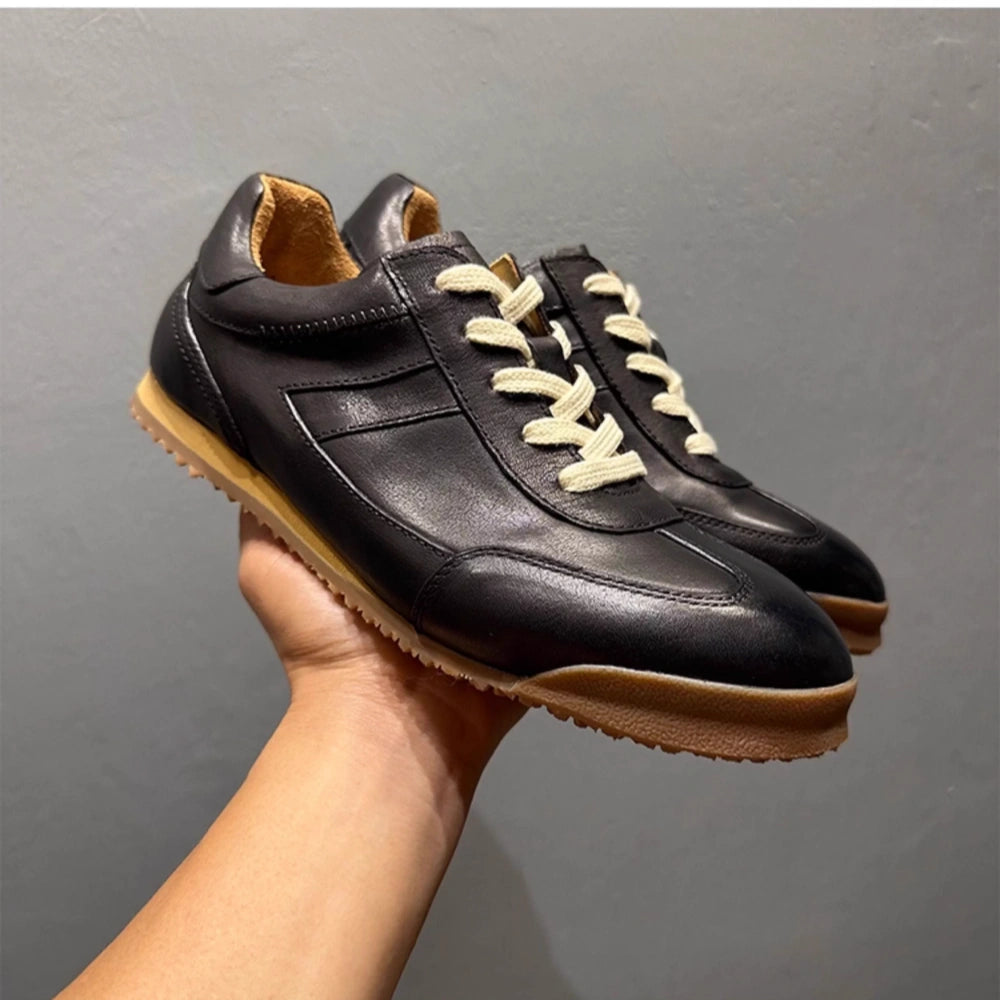 Bumika Casual Men's Shoes - Retro Style, Handmade, Leather Upper, Flat Sole, Lightweight