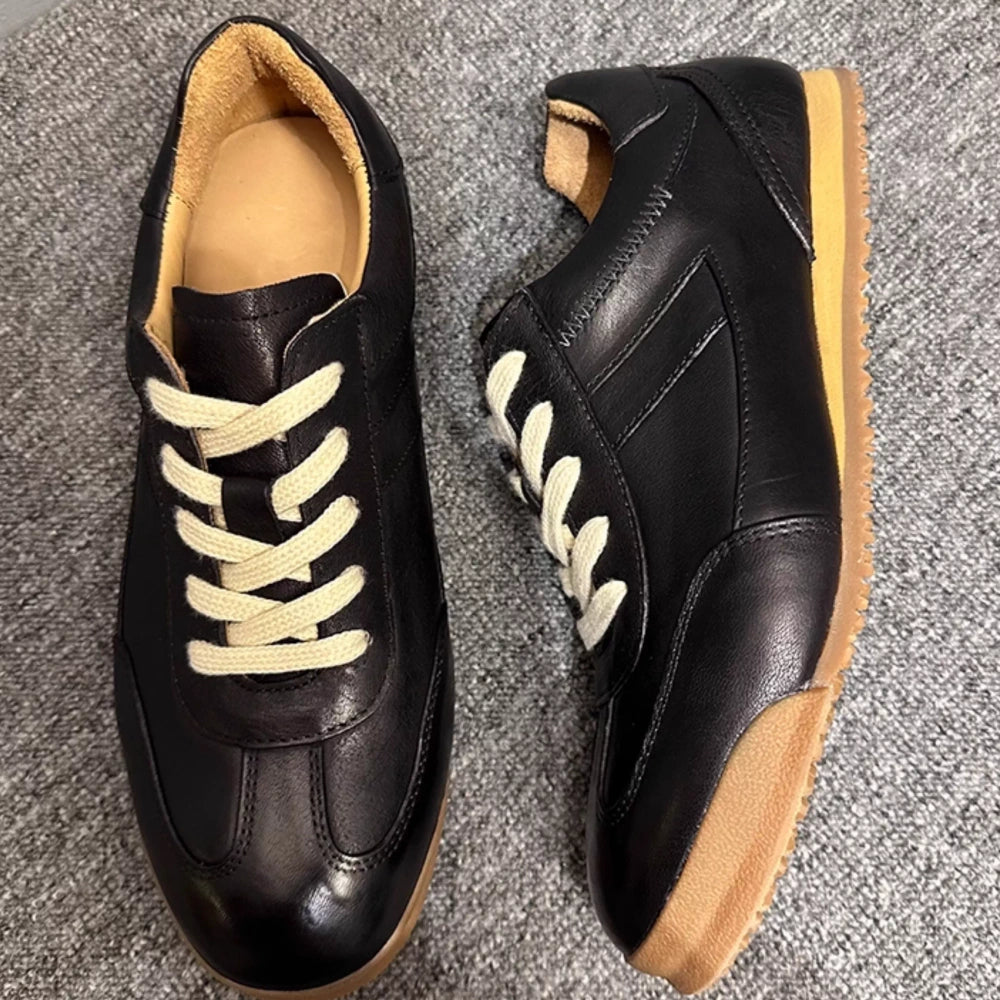 Bumika Casual Men's Shoes - Retro Style, Handmade, Leather Upper, Flat Sole, Lightweight