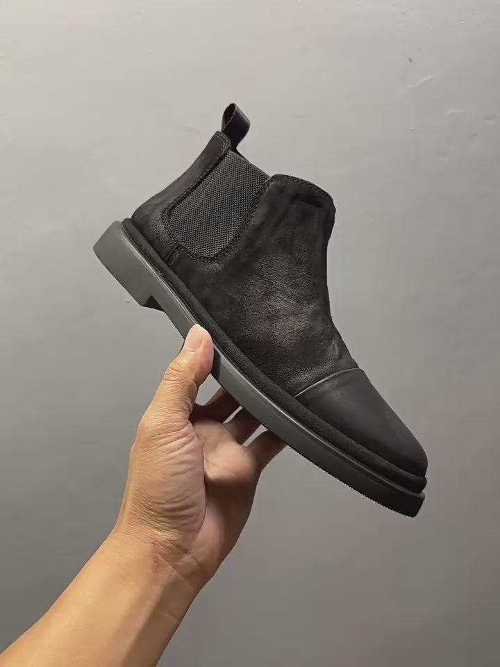 Men's Chelsea boots - genuine leather material - retro matte cowhide - men's short boots - shoes