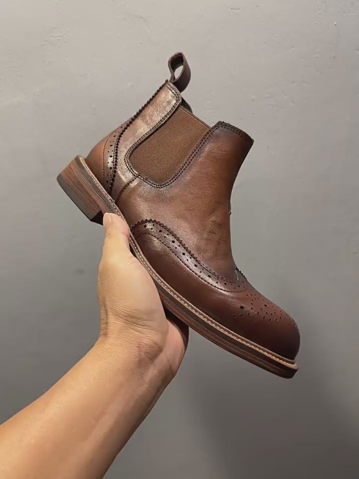 Men's high-end embossed Chelsea boots - made of top-quality leather by hand. High-top business shoes.