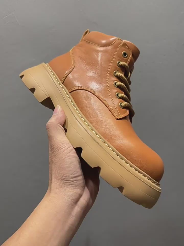 Leather thick-soled high-top casual ankle boots, chunky heel men's boots, Chelsea boots