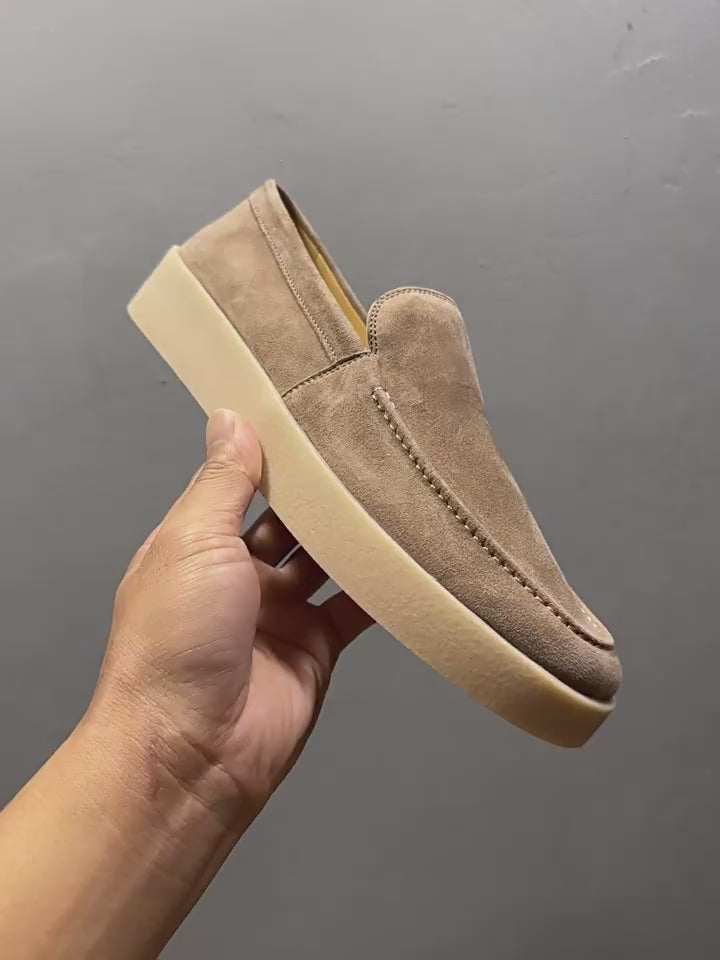 Men's casual leather flat loafers, with breathable round-top lace-up design, suitable for daily wear