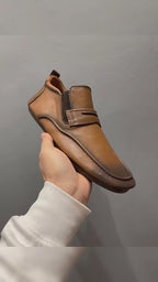 Men's retro-style handcrafted leather casual street shoes - short boots - soft leather - round toe