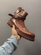 Cowhide boots, soft leather Chelsea boots, handcrafted entirely, short boots with leather buckles