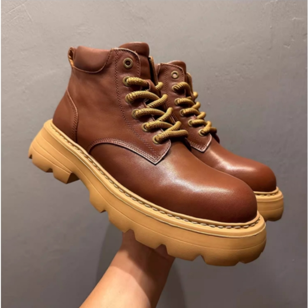 Leather thick-soled high-top casual ankle boots, chunky heel men's boots, Chelsea boots